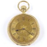 WALTHAM - an 18ct gold open-face top-wind pocket watch, foliate engraved case and face, with Roman