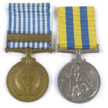 A Korea medal to 22547643 Pte M Hogan BW, and a UN Korea medal (2)