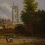 Attributed to James Stark, oil on board, Norwich landscape, unsigned, 10" x 7.5", framed
