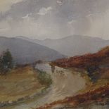 Attributed to William Russell Flint, watercolour, figure on a country road, signed with monogram,