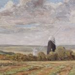 William Strickland, oil on board, windmills near Hastings, signed, 20" x 28", framed