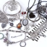 A quantity of various silver and stone set jewellery, including bangles, rings etc