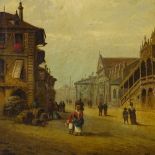 19th century oil on canvas, Continental street scene, unsigned, 20" x 27", framed