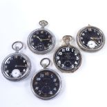 5 military issue Second War pocket watches, including Jaeger Lecoultre, and Elgin (5)