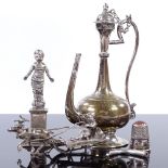 Various silverware, including rose water sprinkler, statue etc