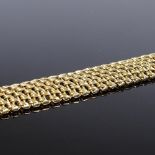 A heavy 9ct gold woven panel bracelet, bracelet length 21cm, 69.4g