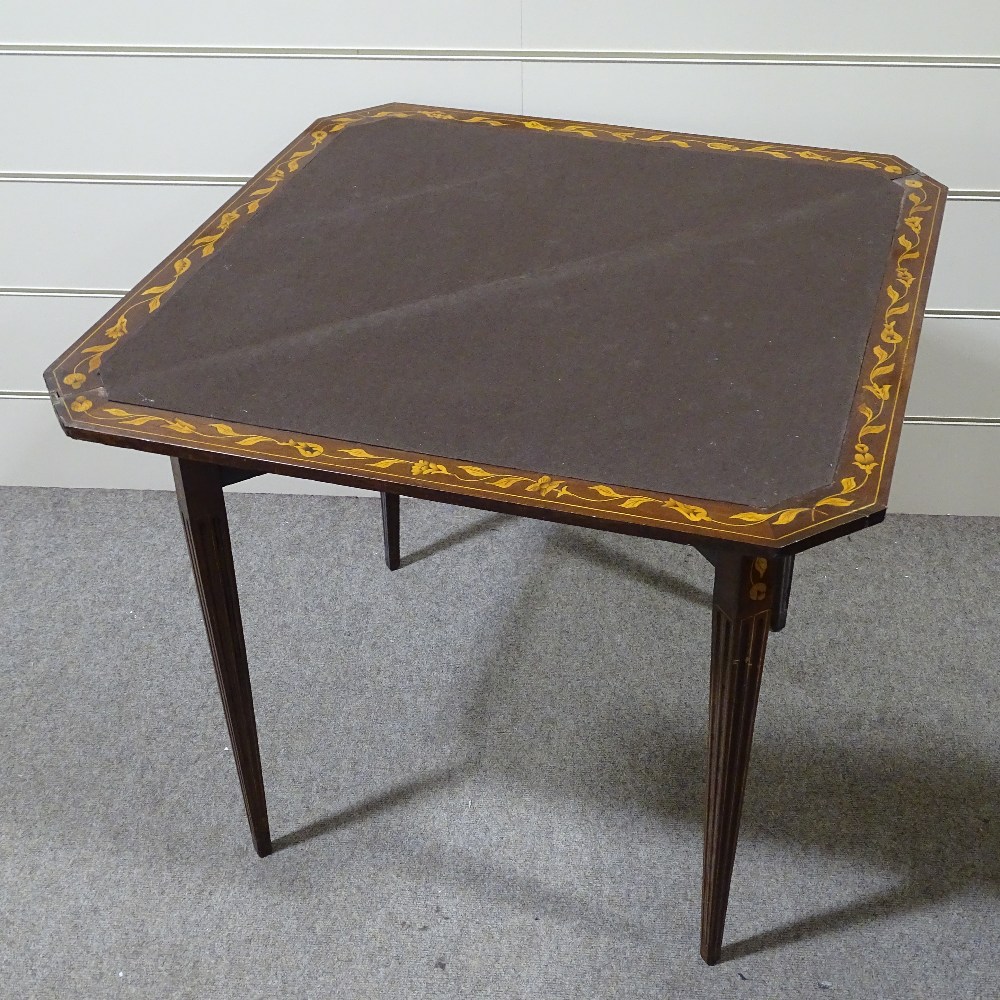 An 18th century Dutch marquetry folding card table, on original fluted tapered and inlaid legs, - Image 3 of 4
