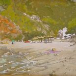 Ricquier, pair of oils on canvas, Continental beach scenes, 1988, 10.5" x 14", framed