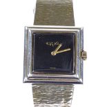 ROY KING - a sterling silver designer mechanical bangle wristwatch, black dial with square stepped