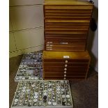 HOROLOGY INTEREST - large quantity of watch parts, movements, cases etc, in 5 watchmaker's chests of