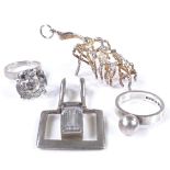 A group of silver Scandinavian jewellery, including Swedish sterling silver and crystal pendant by