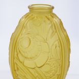 Henri Heemskirk for Scailmont Glass, moulded amber vase with floral design, signed, height 28cm