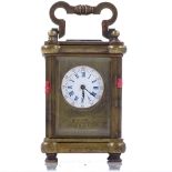 A miniature French brass-cased 8-day carriage clock, case height 7cm