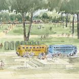 Robert Tavener, watercolour, The Mall from the steps of the National Museum of American Art, image