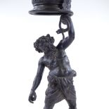 A patinated bronze lamp in the form of Hercules with a serpent, height including fitting 76cm