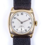 A Vintage 9ct gold cased mechanical wristwatch, 15 jewel movement with Arabic numerals and