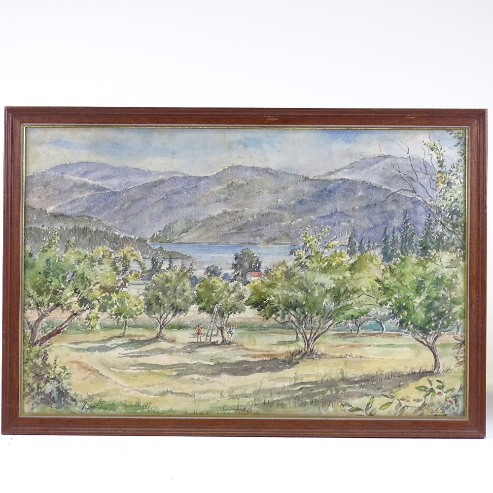 Arthur Pitts (Canadian 1889 -1972), watercolour, extensive mountain lake scene, signed and dated - Image 2 of 4