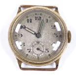 A Vintage 9ct gold Borgel-cased wristwatch head, 15 jewel mechanical movement with Arabic numerals