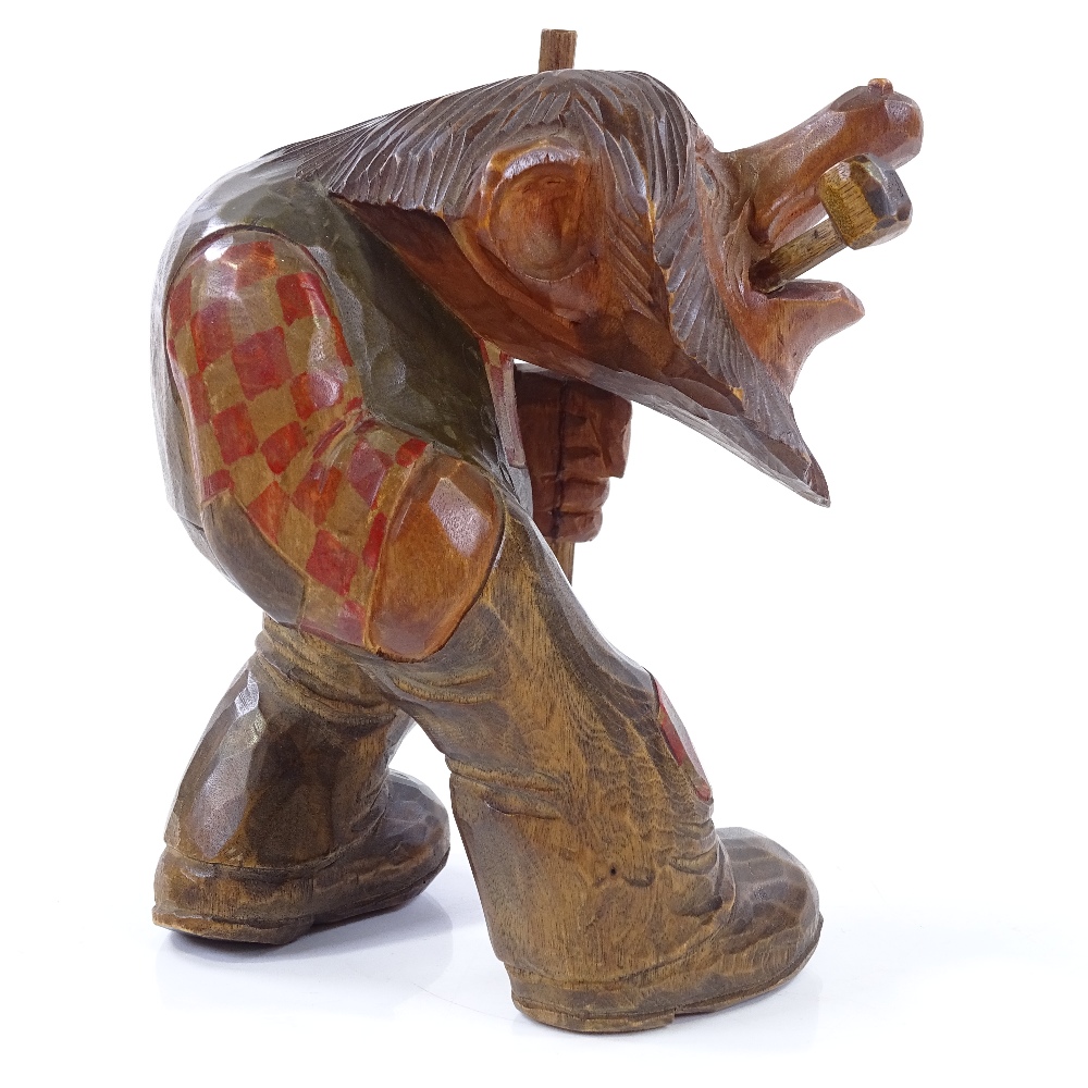 A Tyrolean carved and painted wood man smoking a pipe, height 14cm - Image 2 of 3
