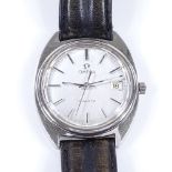 OMEGA - a stainless steel quartz wristwatch, silvered dial with baton hours markers and date