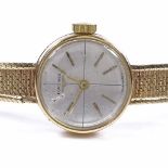 LONGINES - a lady's Vintage 9ct gold wristwatch, 17 jewel mechanical movement, with silvered