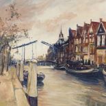 Matt Bruce, oil on board, Dutch canal scene, signed, 20" x 24", framed