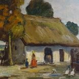 Mid-20th century Hungarian School, oil on canvas, farm scene, indistinctly signed, 24" x 32", framed