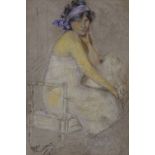 Coloured pastels, portrait of a young woman, indistinctly signed, 10" x 7", framed
