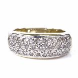 A 9ct gold diamond triple-row ring, total diamond content approx 0.5ct, setting height 7.4mm, size