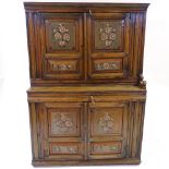 A 19th century Continental pine cupboard, with fielded panelled doors, and traces of original