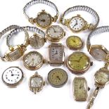 Various 9ct gold-cased wristwatches, including Vintage Rolex movement, 210g total