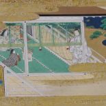 19th century Japanese School, watercolour and gold leaf, a chapter from the tale of Genji, 10" x