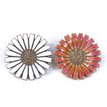 A pair of Anton Michelsen Danish sterling silver-gilt and coloured enamel daisy pattern brooches,