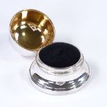 A modern silver inkwell design ring box, with interior gilt lid, by Francis Howard Ltd, hallmarks