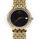 RAYMOND WEIL - a gold plated quartz wristwatch, black dial with CZ border and date aperture, ref.