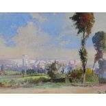 Early 20th century watercolour, view towards St Omer, indistinctly signed, 6" x 9.5", framed