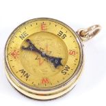 A 19th century combination double-sided fob barometer/compass, unmarked gold case, diameter 26mm
