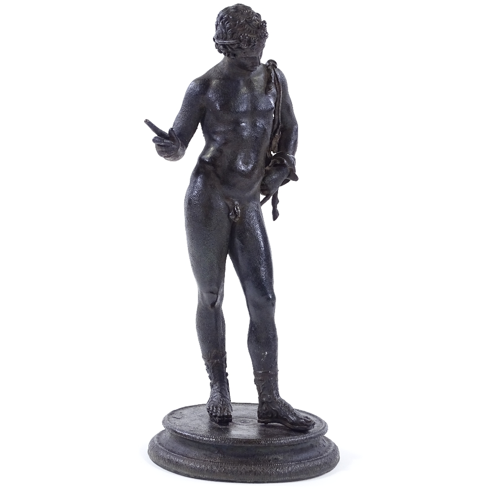 Sabatino de Angelis (born 1838), patinated bronze sculpture, Narcissus, inscribed on the base with - Image 2 of 4