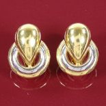 A pair of 18ct gold 2-tone earrings, height 21.5mm, 6.8g