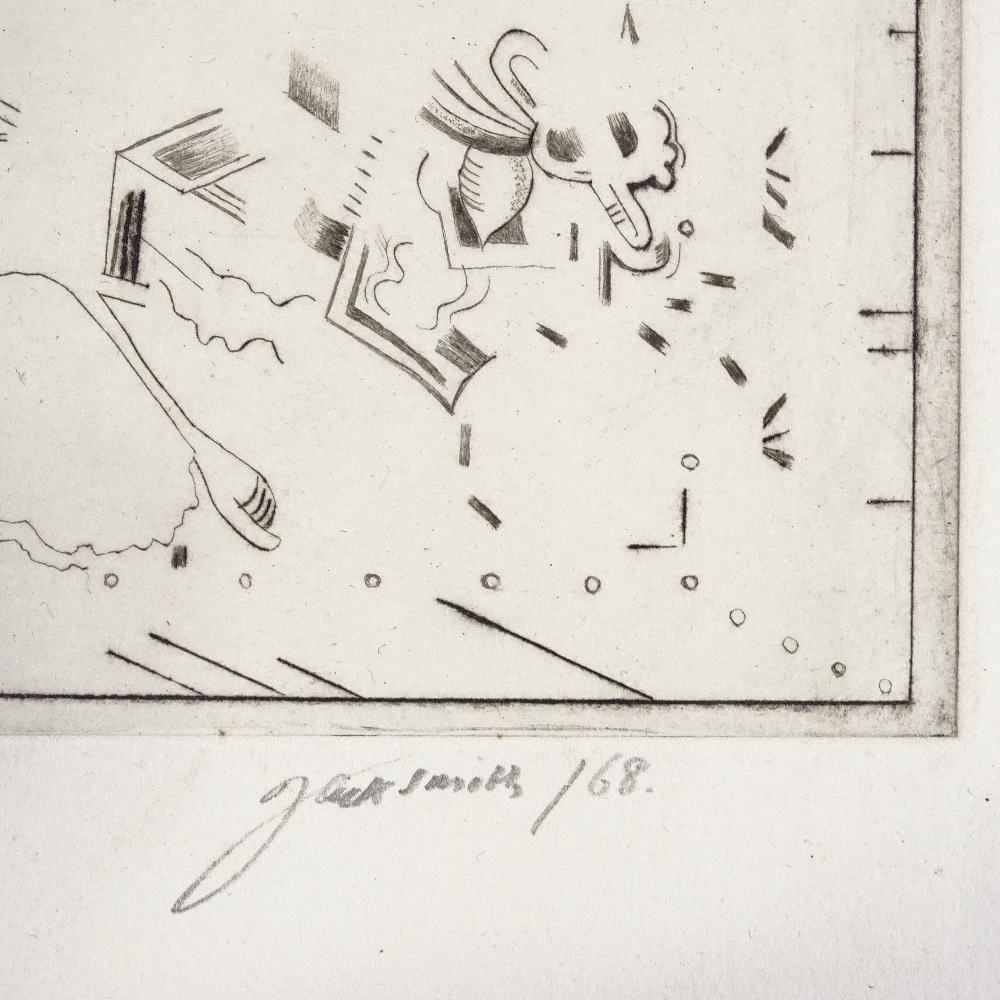 Jack Smith, engraving, abstract, signed in pencil, 1968, plate size 5" x 7", unframed - Image 2 of 4