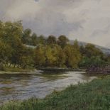 Benjamin Williams Leader, pair of watercolours, river scenes, signed, 10" x 14", framed