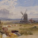 H Gastineau, watercolour, windmill at Dorking, 10" x 14", framed