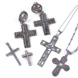 Various silver cross jewellery, including clip earrings, pendant etc