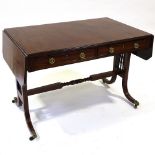 A 19th century mahogany sofa table, with 2 frieze drawers and ebony-strung sabre legs, 3'7" x 2'3"