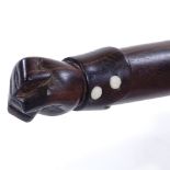 A 19th century rosewood and marine ivory inlaid sailor's fid (rope splicer), the handle carved as