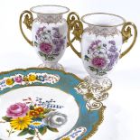 A pair of Spode limited edition 200th anniversary botanical vases with gilded handles, height