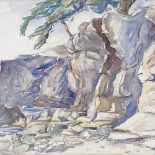 Arthur Pitts (Canadian 1889 -1972), watercolour, rocks on the coast, signed and dated 1957, 13.5"