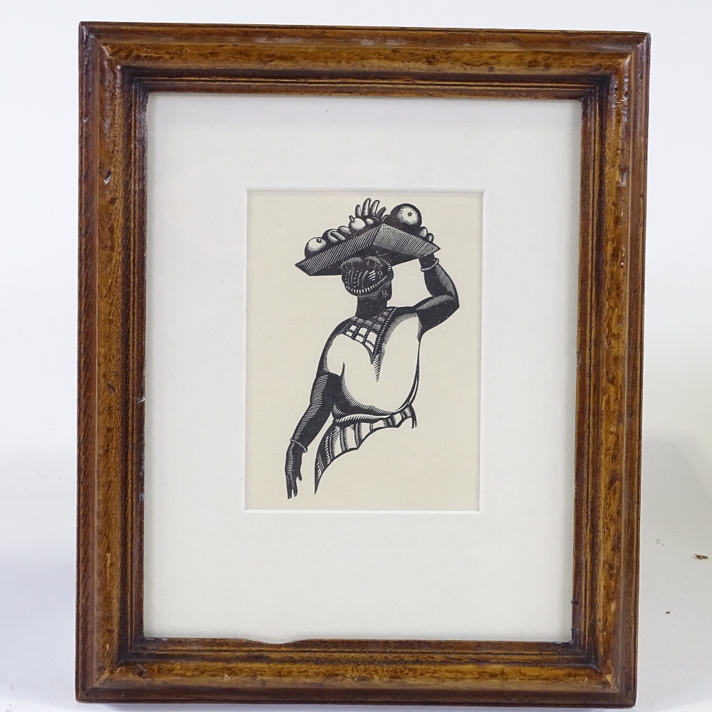 Woodblock print, market trader, unsigned, 5.5" x 4", framed - Image 2 of 4