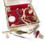 Various Victorian and later jewellery, including fob watch, brooches etc