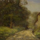Oil on board, cart on a country road, indistinctly signed, dated 1907, 11" x 12", framed